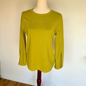Melissa Paige Chartreuse Long Sleeve Tunic Top Size PM with an open Bell Sleeve
